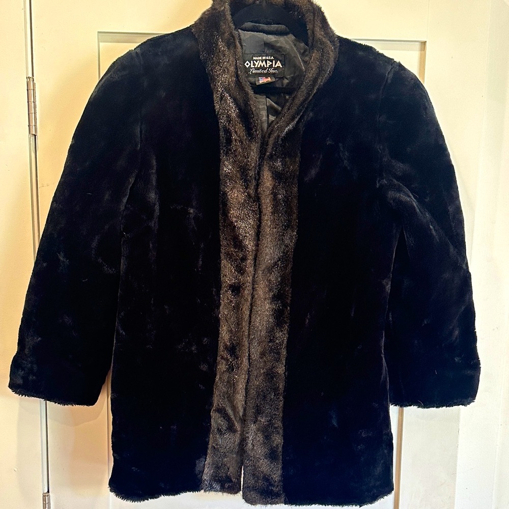Vintage 80s 90s Black Faux Fur Coat Medium by Olympia Limited Inc. Made in USA